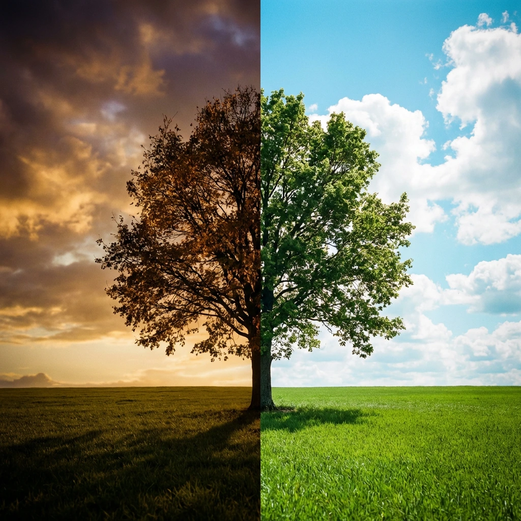 Accelerated Resolution Therapy in Red Deer, Alberta — a tree transitioning from darkness to light symbolizing healing