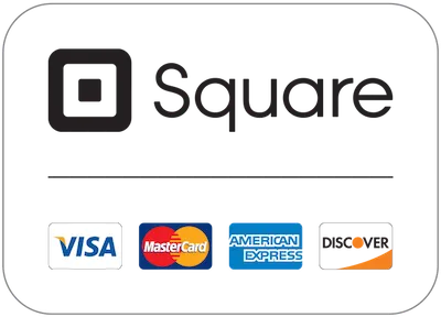 A close up of the square logo with several credit cards.